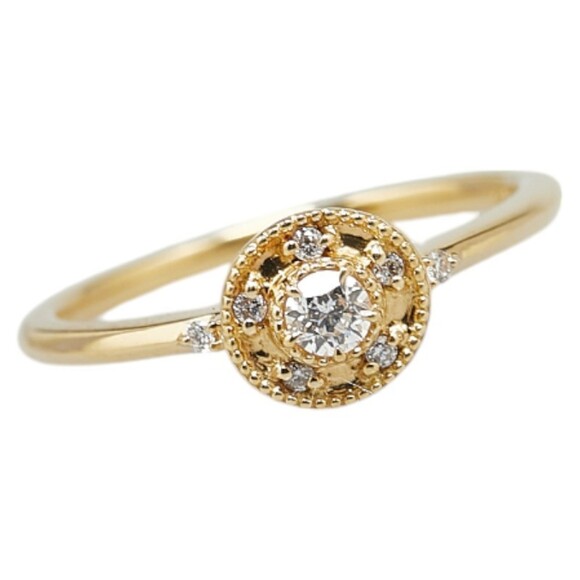 LuxUness K18YG Yellow Gold Diamond Ring Wish Upon A Star Metal Ring